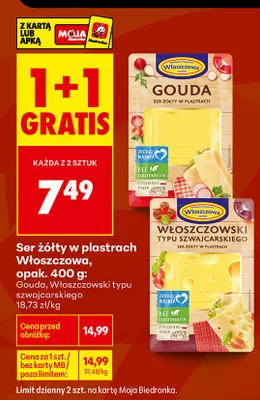 Ser żółty w plastrach Włoszczowski typu szwajcarskiego Włoszczowa promocja w Biedronka