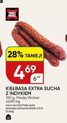 Kiełbasa extra sucha z indykiem promocja w Chata Polska
