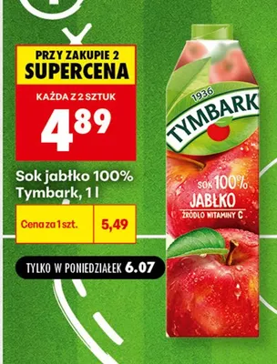 Sok jabłko 100% Tymbark promocja w Biedronka