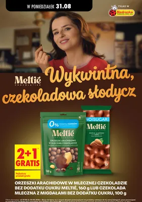 Orzeszki arachidowe w mlecznej czekoladzie bez dodatku cukru Meltié promocja w Biedronka