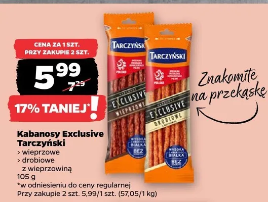 Kabanosy Exclusive z wieprzowe paluszki z wieprzowiną promocja w Netto