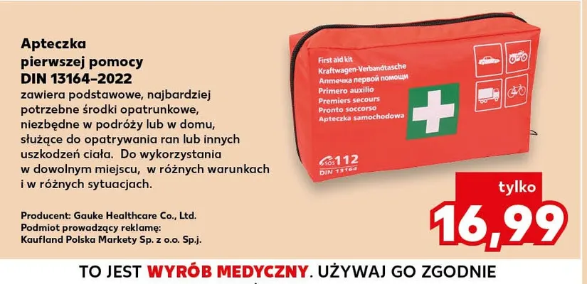 Apteczka pierwszej pomocy DIN 13164-2022 promocja w Kaufland