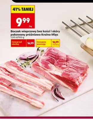 Boczek wieprzowy bez kości i skóry pakowany próżniowo Kraina Mięs promocja w Biedronka