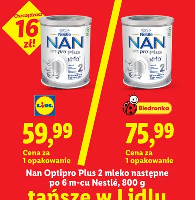 Mleko następne po 6m-cu Nan Optipro Plus 2 Nestlé promocja w Lidl