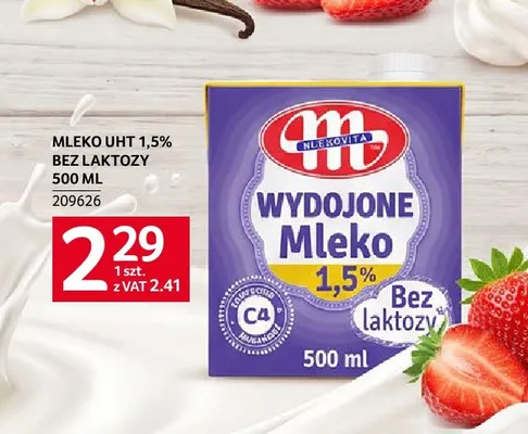 Mleko UHT bez laktozy Wydojone Mlekovita 1,5% promocja w Selgros