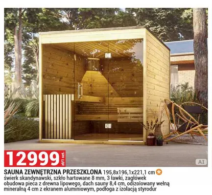Sauna zewnętrzna przeszklona 195,8x196,1x221,1 cm promocja w Merkury Market