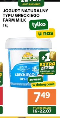 Jogurt naturalny typu greckiego Farm Milk promocja w Stokrotka