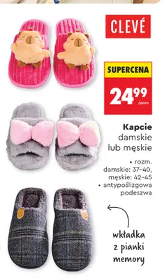 Kapcie damskie Clevé promocja w Biedronka