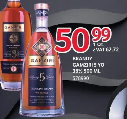 Brandy Gamziri 5 YO 36% 500 ml promocja w Selgros