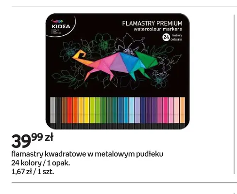 Flamastry kwadratowe w metalowym pudełku 24 kolory Kidea promocja w Empik
