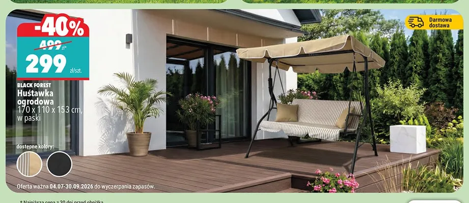 Huśtawka ogrodowa Black Forest w paski 170x110x153 cm promocja w Biedronka