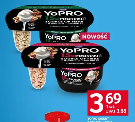Jogurt YoPRO z granolą z malinami i daktylami promocja w Selgros