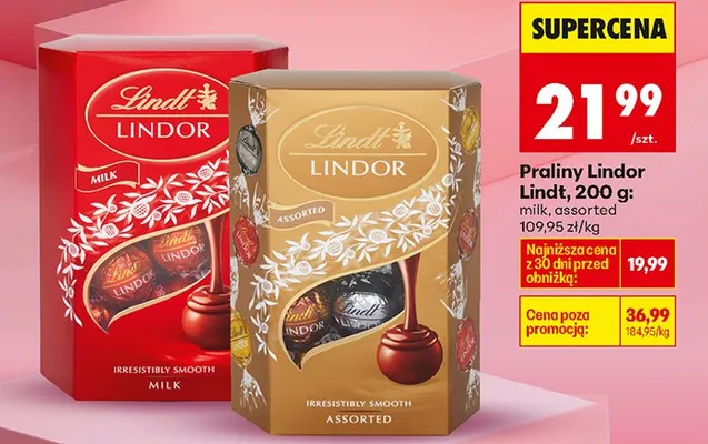 Praliny Lindor Milk 200 g promocja w Biedronka