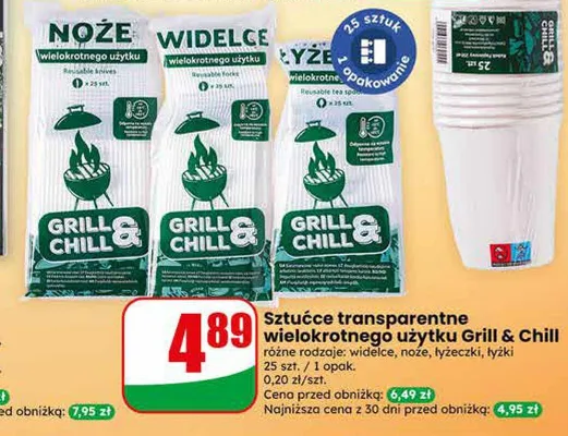 Sztućce transparentne wielokrotnego użytku Grill & Chill łyżeczki promocja w Dino