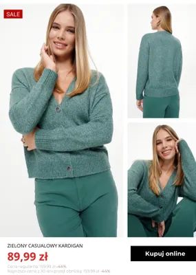 Zielony casualowy kardigan Greenpoint promocja w Greenpoint