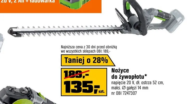 Nożyce do żywopłotu LUX-TOOLS napięcie 20V dł. ostrza 52cm maks. Ø gałęzi 14mm promocja w OBI