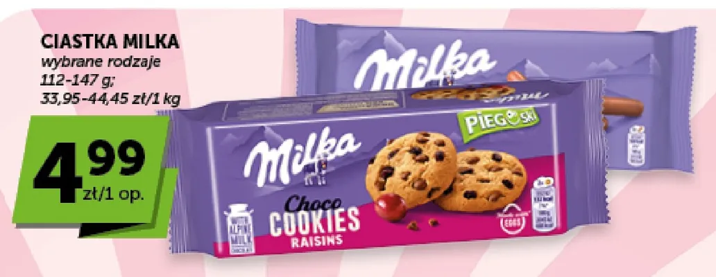 Ciastka Milka Pieguski Choco Cookies Raisins promocja w ABC
