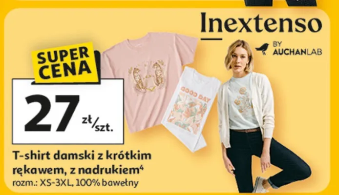 T-shirt damski z krótkim rękawem, z nadrukiem promocja w Auchan