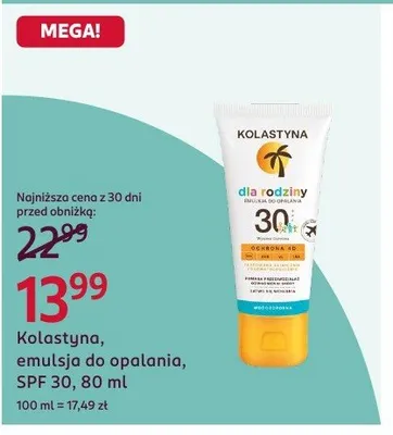 Emulsja do opalania SPF 30 Kolastyna promocja w Rossmann