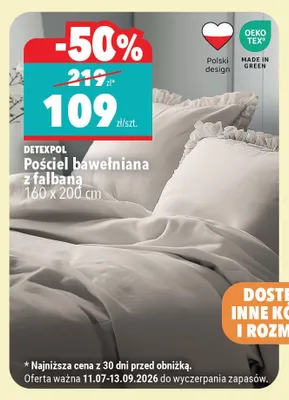 Pościel bawełniana z falbaną Detexpol 160x200 cm promocja w Biedronka Home