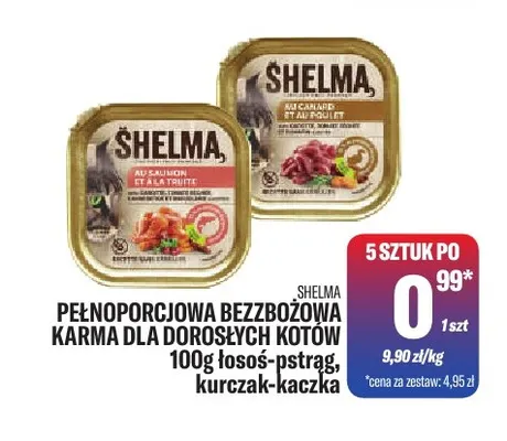 Pełnoporcjowa bezzbożowa karma dla dorosłych kotów łosoś-pstrąg Shelma promocja w Tomi Markt