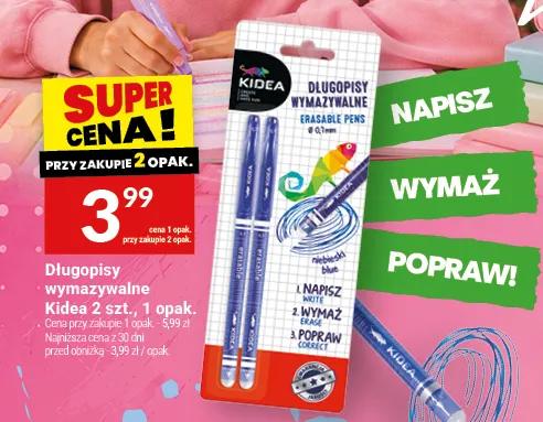 Długopisy wymazywalne Kidea 2-pak promocja w Twój Market