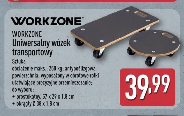 Wózek transportowy uniwersalny prostokątny Workzone promocja w Aldi