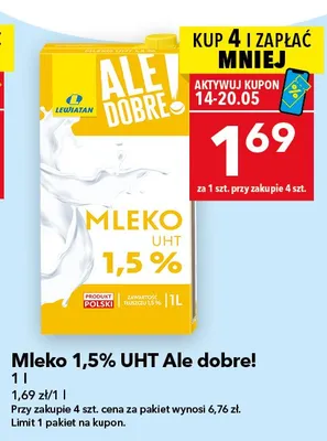 Mleko 1,5% UHT Ale dobre! promocja w LEWIATAN