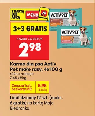 Karma dla psa Activ Pet tiny, mały, rosy, 4x100 g promocja w Biedronka