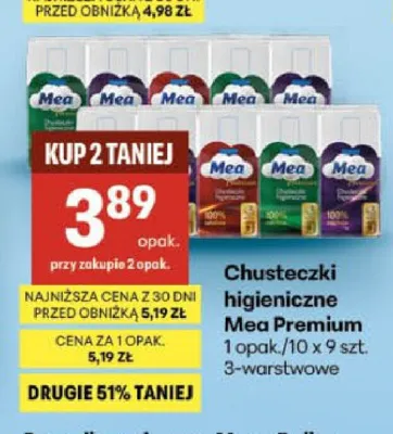 Chusteczki higieniczne Mea Premium promocja w Delikatesy Centrum