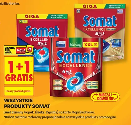 Tabletki do zmywarki Somat Excellence 3in1 promocja w Biedronka