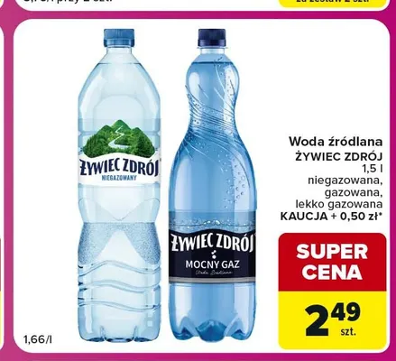 Woda źródlana gazowana Żywiec Zdrój promocja w Carrefour Market