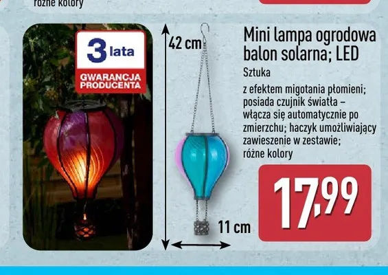 Mini lampa ogrodowa balon solarna LED promocja w Aldi