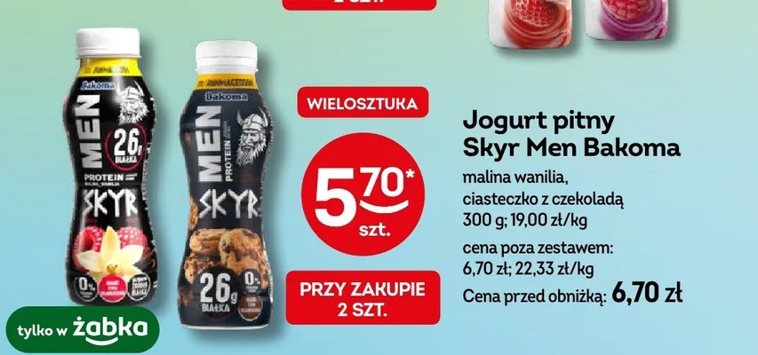 Jogurt pitny Skyr Men Bakoma ciasteczko z czekoladą promocja w Żabka