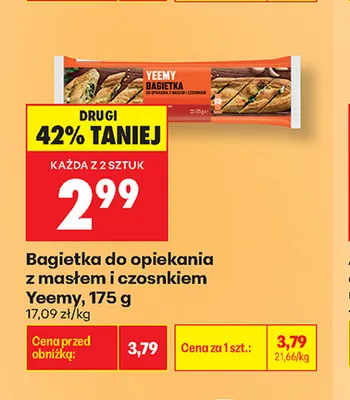 Bagietka do opiekania z masłem i czosnkiem Yeemy promocja w Biedronka