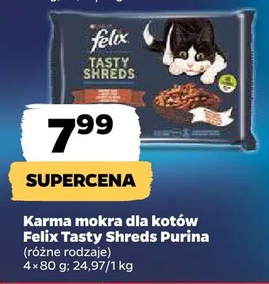 Karma mokra dla kotów Felix Tasty Shreds Purina promocja w Netto