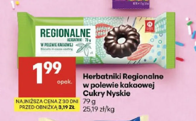 Herbatniki Regionalne w polewie kakaowej Cukry Nyskie promocja w Delikatesy Centrum