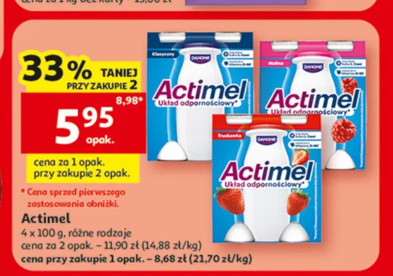 Napój probiotyczny Actimel Klasyczny 4-pak 100 g promocja w Auchan