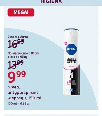 Antyperspirant w sprayu Nivea Black & White Invisible Clear promocja w Rossmann