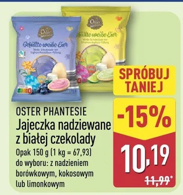 Jajeczka nadziewane z białej czekolady z nadzieniem borówkowym promocja w Aldi