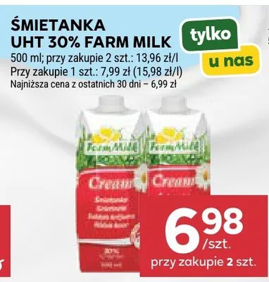 Śmietanka UHT 30% Farm Milk promocja w Stokrotka