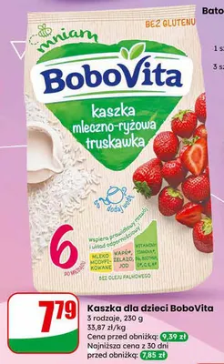 Kaszka dla dzieci 3 rodzaje mleczno-ryżowa truskawka promocja w Dino