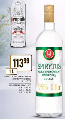 Spirytus rektyfikowany zbożowy Kaliski promocja w Dino