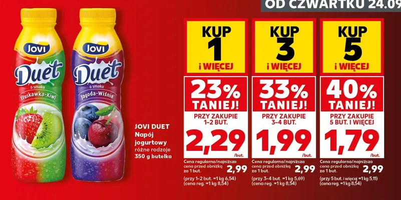 Napój jogurtowy truskawka-kiwi Jovi Duet promocja w Kaufland