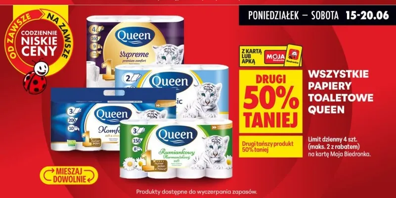 Papier toaletowy Queen Rumiankowy promocja w Biedronka
