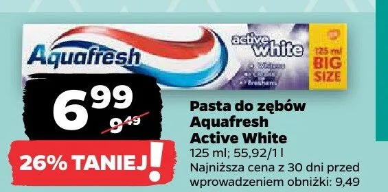 Pasta do zębów Aquafresh Active White promocja w Netto