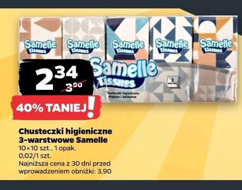 Chusteczki higieniczne 3-warstwowe Samelle 10-pak promocja w Netto