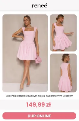 Sukienka o Rozkloszowanym Kroju z Kwadratowym Dekoltem promocja w Renee