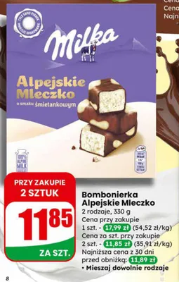 Bombonierka Alpejskie Mleczko o smaku śmietankowym promocja w Dino