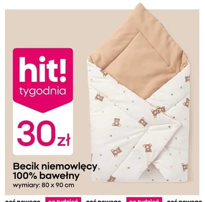 Becik niemowlęcy 100% bawełny 80x90 cm promocja w Pepco